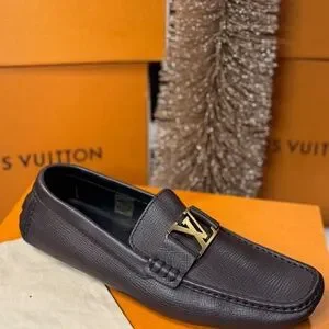 Louis Vuitton brown loafers authentic size 9 Louis Vuitton Damier Calfskin Embossed Mens Major Loafers 10  main image 4